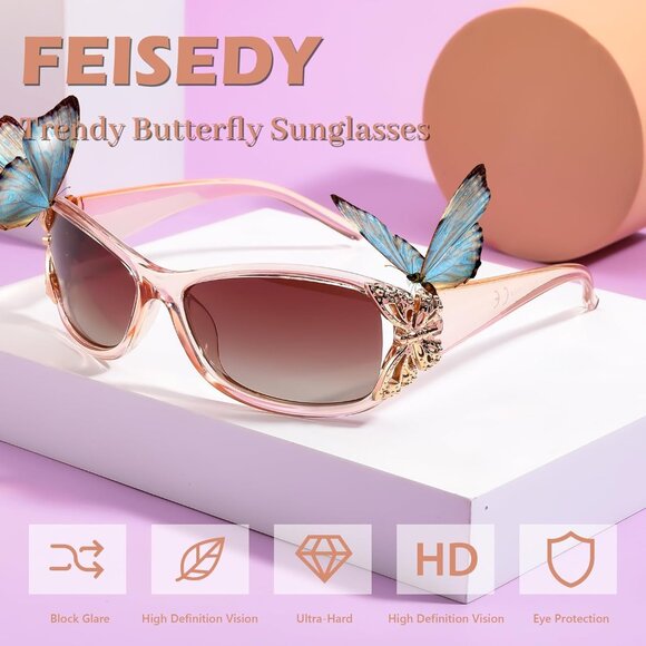 Trendy Polarized Y2K Sunglasses Wrap Around Butterfly Design Fashion Sunnies UV4 - Picture 8 of 8